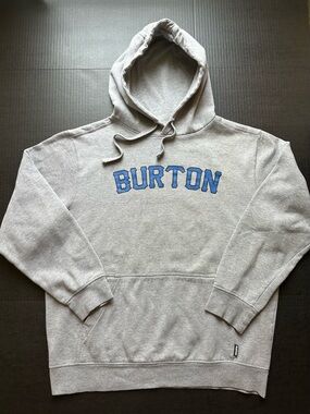 Vintage Burton Gray Pullover Hoodie with Blue Logo